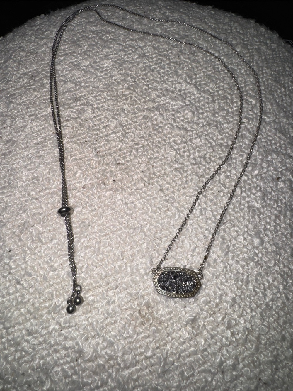 Silver Tone Black Druzy Pendant Necklace - Women's Jewelry